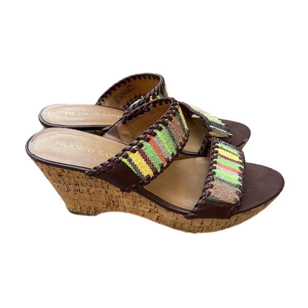 10 Franco Sarto Women’s Brown Cork Wedge Sandals Shoes Summer Bohemian Boho